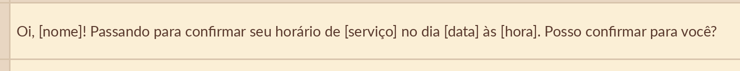 Exemplo de mensagem pronta para confirmação de horário